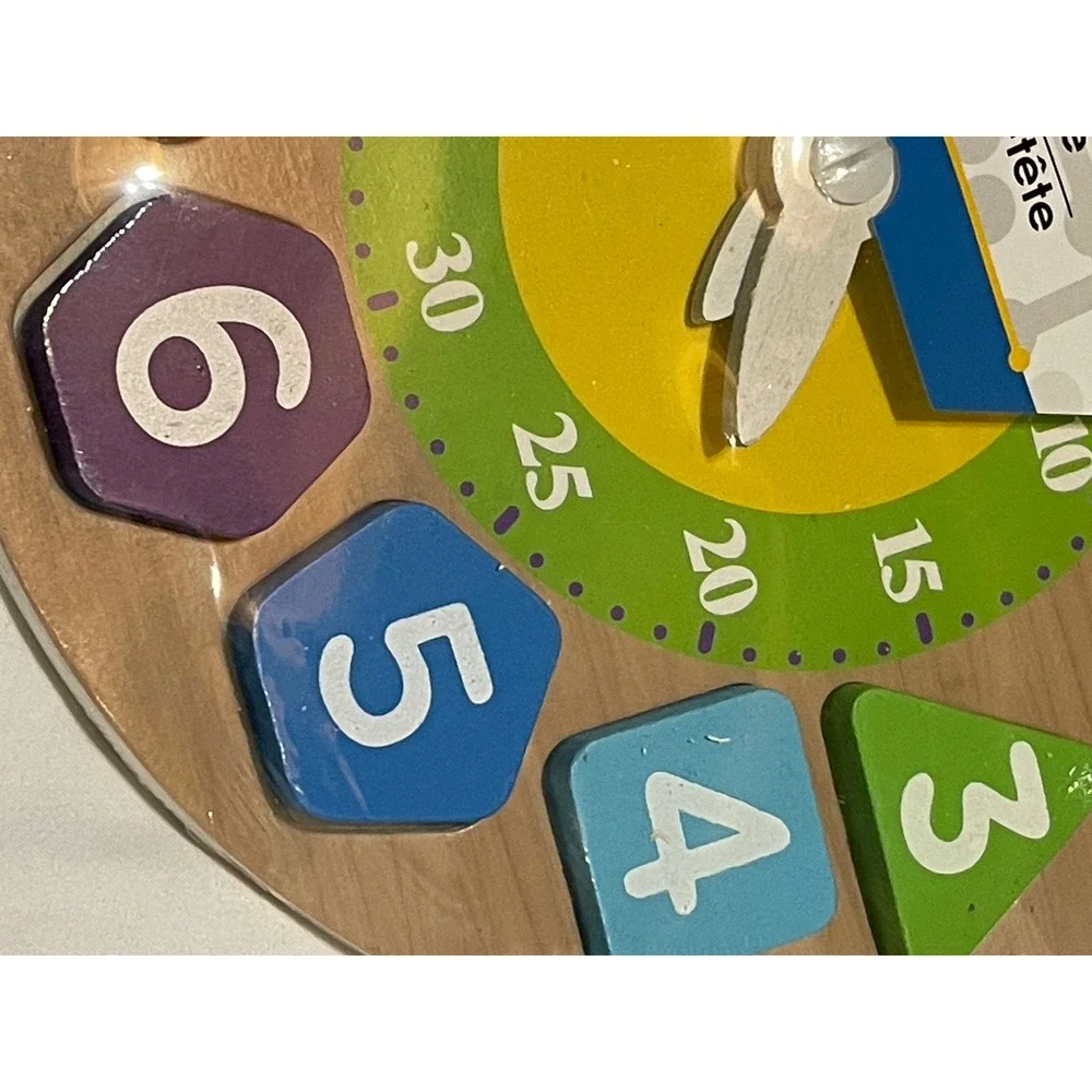 Classic Games Wooden Clock Puzzle Kids Unisex 2+Multicolor Wood Shape Sorter Toy